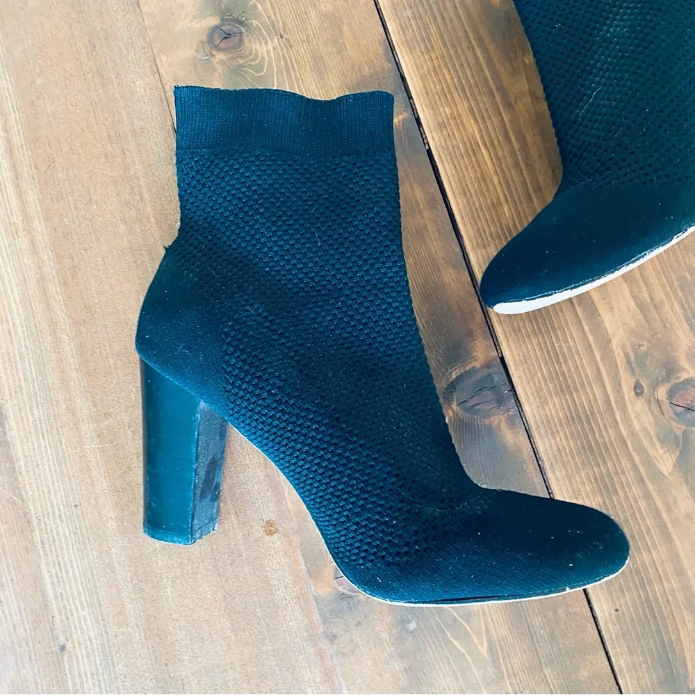 Black knit heeled booties